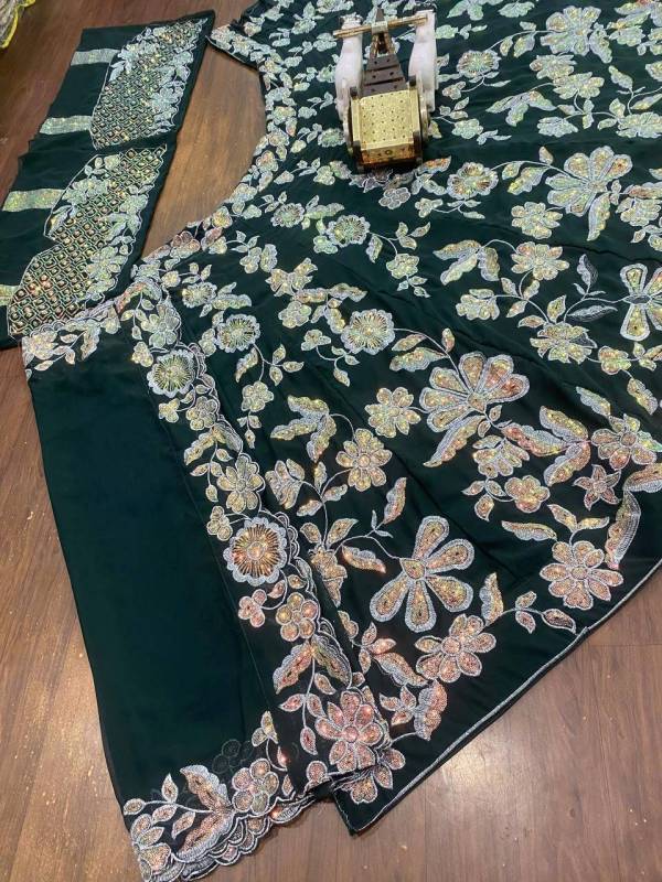 Faux Georgette Lehenga features intricate sequens embroidery