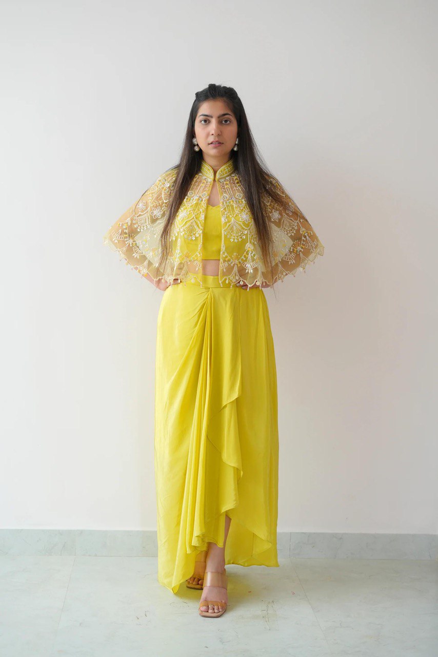 Ready-to-Wear Dhoti Style Set featuring a stitched tube blouse, dhoti, and koti