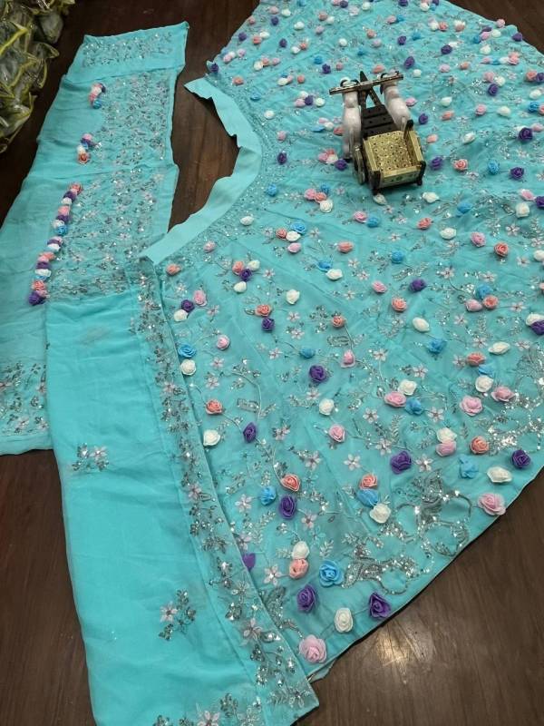 Faux Georgette Lehenga with Sequins Embroidery