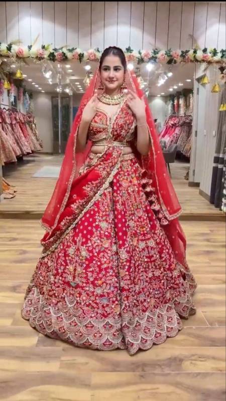 Embroidery Sequins Work Lehenga Choli Dupatta