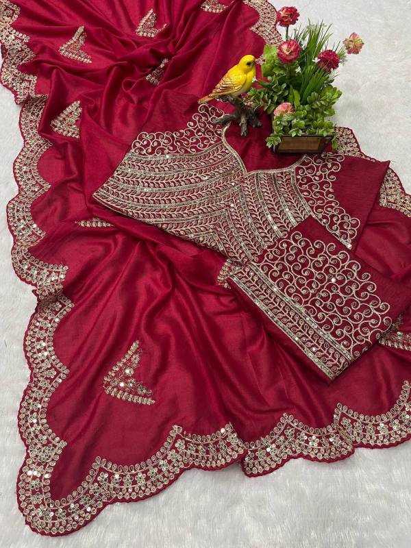 Vichitra Blooming Saree with Exquisite Designer Sequins and Jari Dori Embroidery Work
