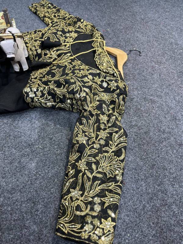  Tabby Silk Embroidery Sequence Cut Work Saree