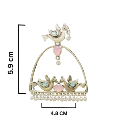 Ethnic Silver Plated Kundan Bird Earring