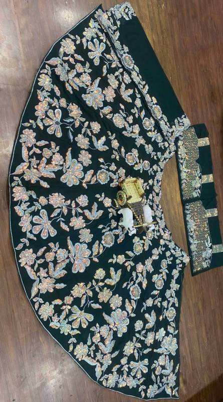 Faux Georgette Lehenga features intricate sequens embroidery