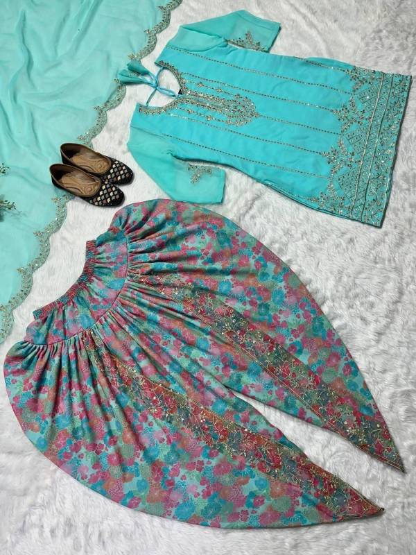  Party Wear Look Top ,Dhoti Salwar and Dupatta