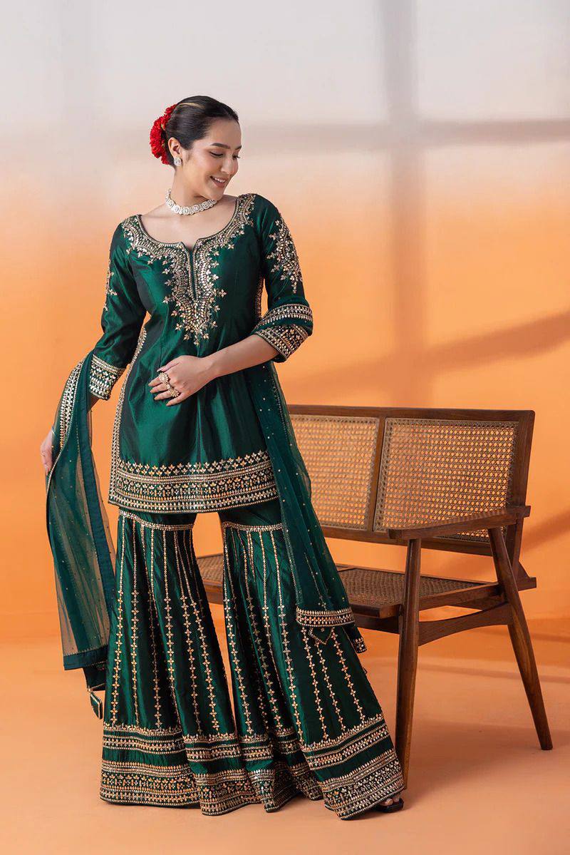Chinon silk top and sharara and Dupatta