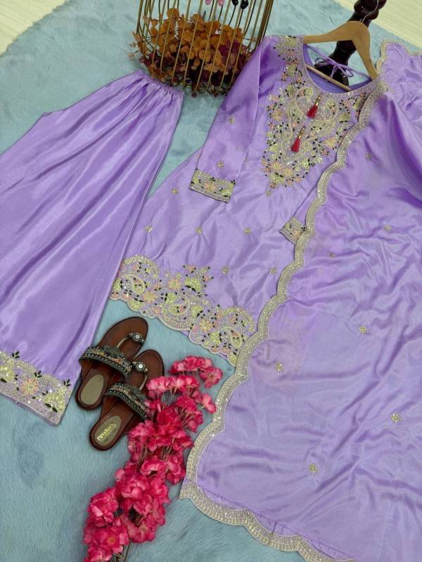 Designer Chinon Silk Top Sharara Dupatta Set