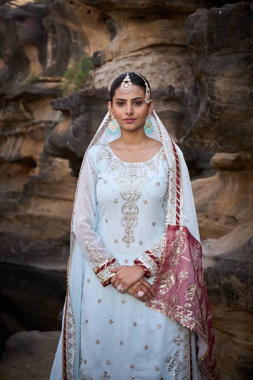 Faux georgette fabric Top Sharara and Dupatta