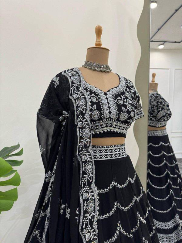 Faux Georgette Lehenga features exquisite sequin embroidery