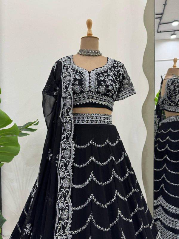 Faux Georgette Lehenga features exquisite sequin embroidery