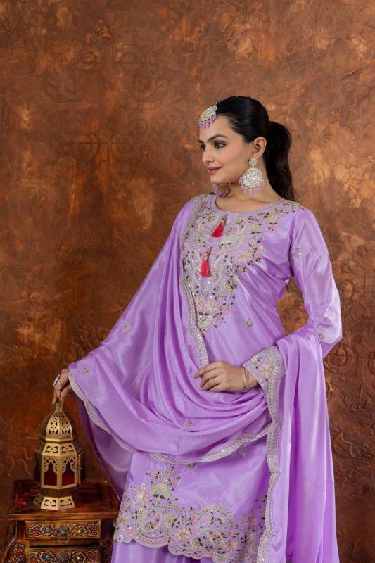 Designer Chinon Silk Top Sharara Dupatta Set