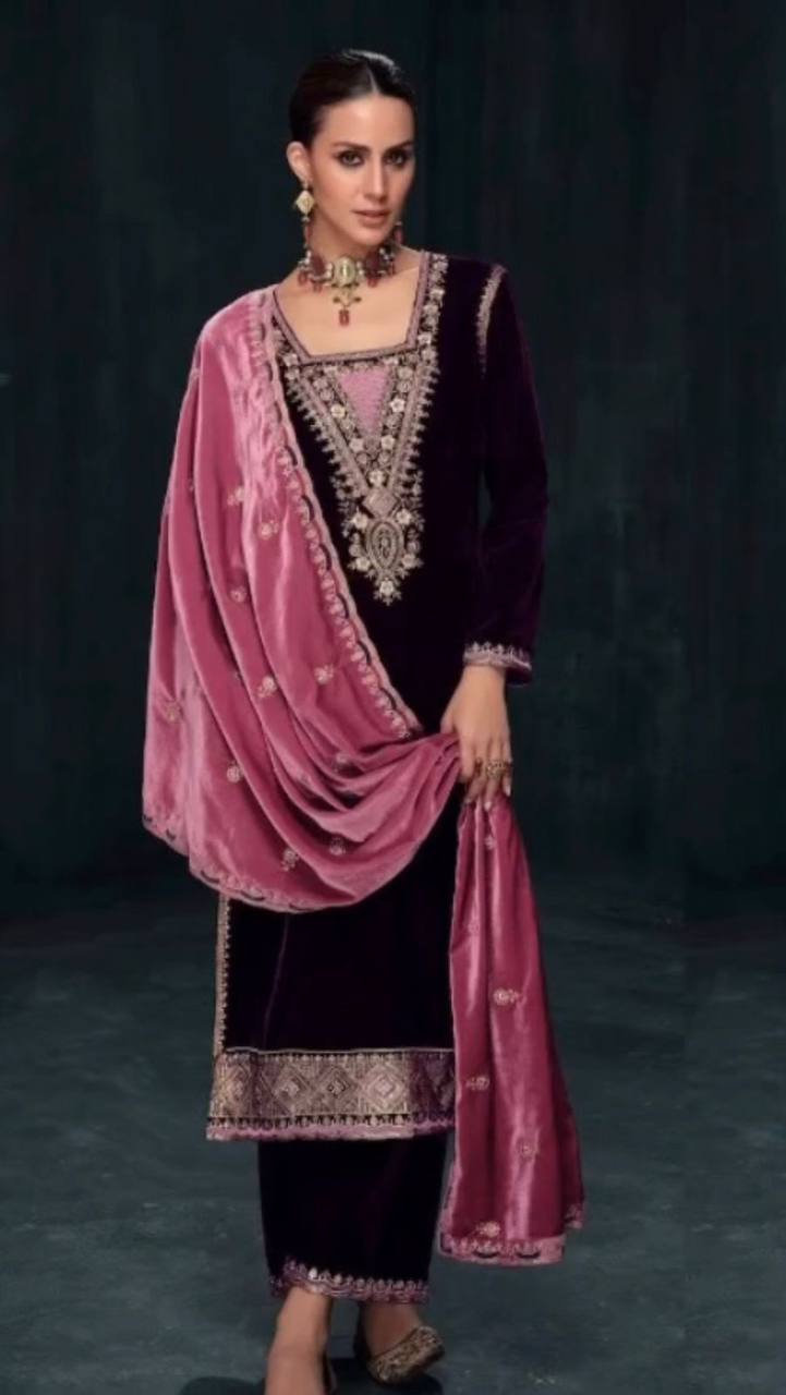  luxurious viscose velvet top pent dupatta set