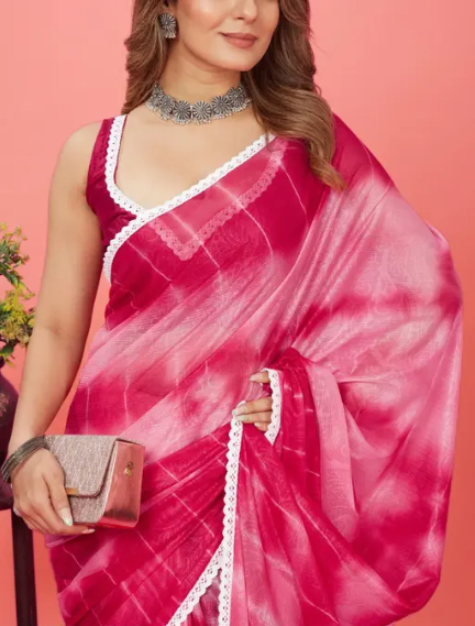 White lace border chiffon saree