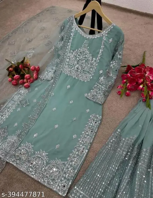 Presenting New Designer Party Wear Look Top-Plazzo and Dupatta With Heavy Embroidery Sequence Work