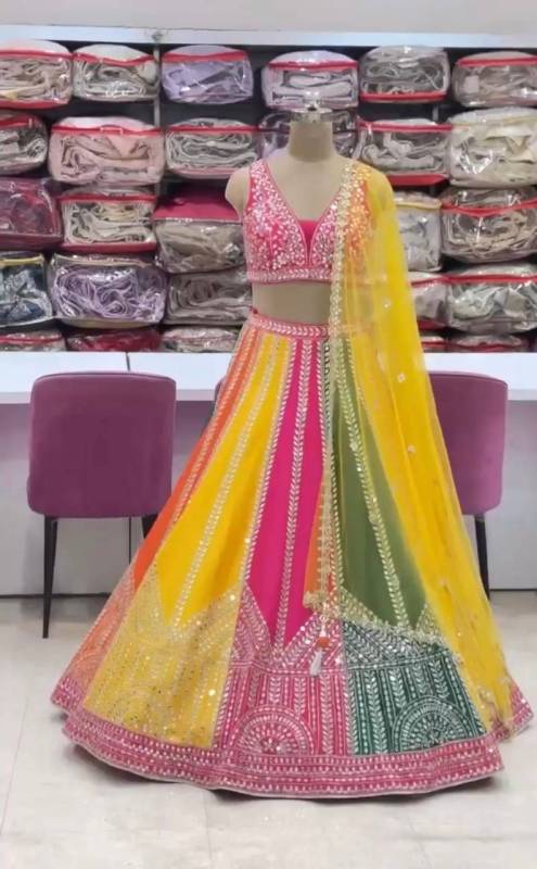 Real Mirror Embroidery Work Lehenga Choli Set