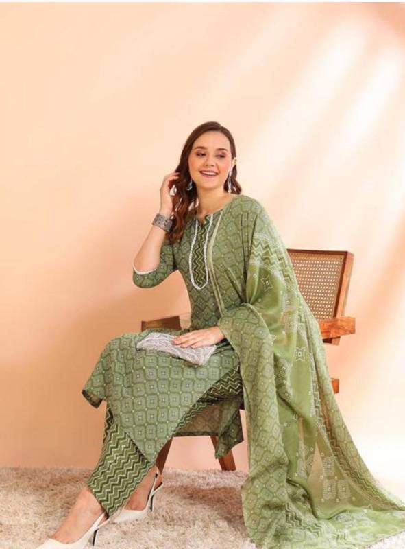 Women's Poly Rayon Foil Print Straight Kurta With Palazzos & Dupatta