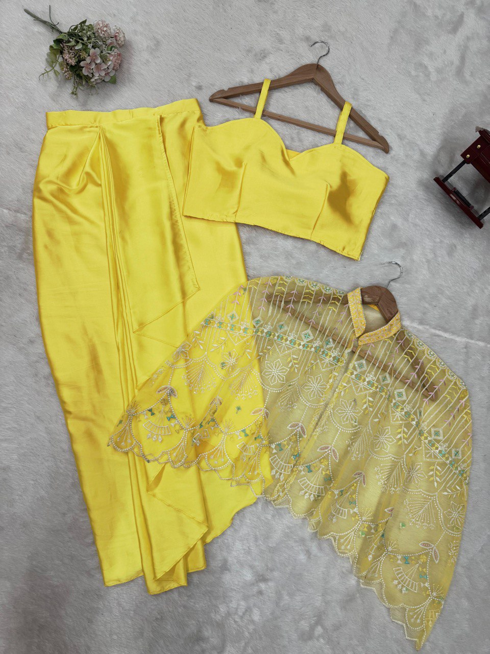 Ready-to-Wear Dhoti Style Set featuring a stitched tube blouse, dhoti, and koti