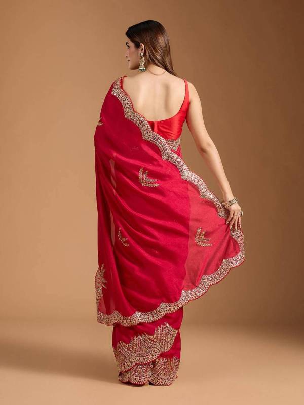 Vichitra Blooming Saree with Exquisite Designer Sequins and Jari Dori Embroidery Work