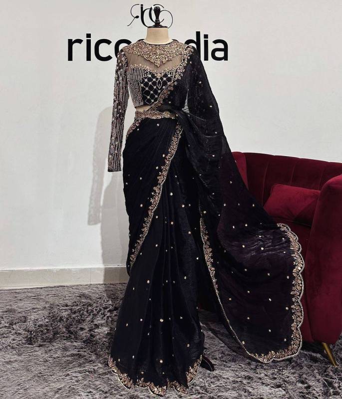 Tabby Silk saree, featuring stunning pearl embroidery and sequin work