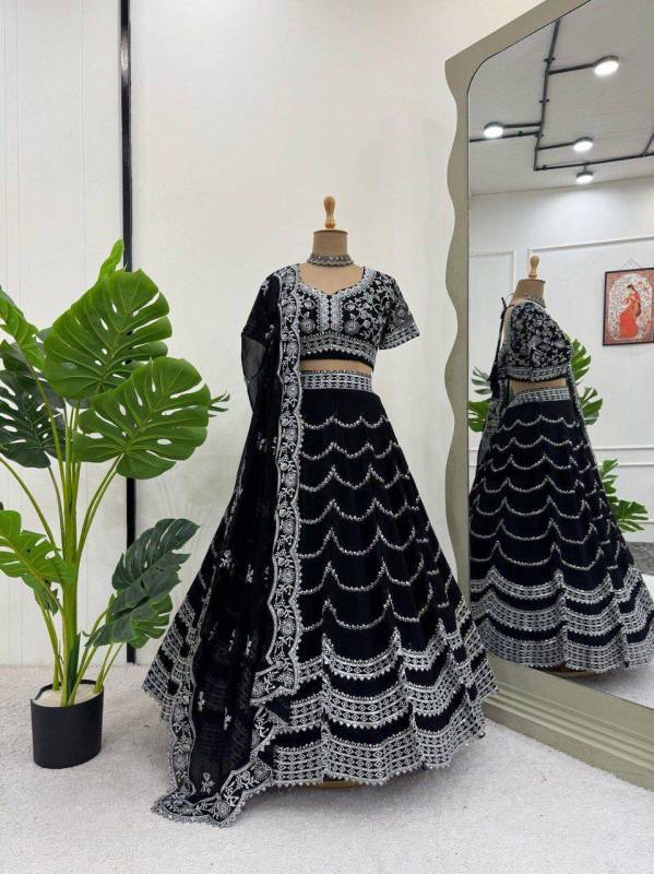 Faux Georgette Lehenga features exquisite sequin embroidery
