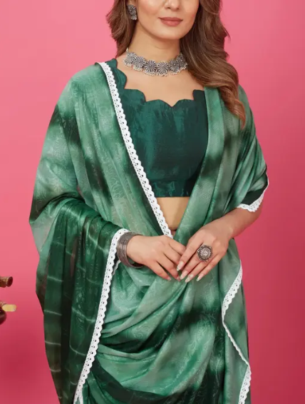 White lace border chiffon saree