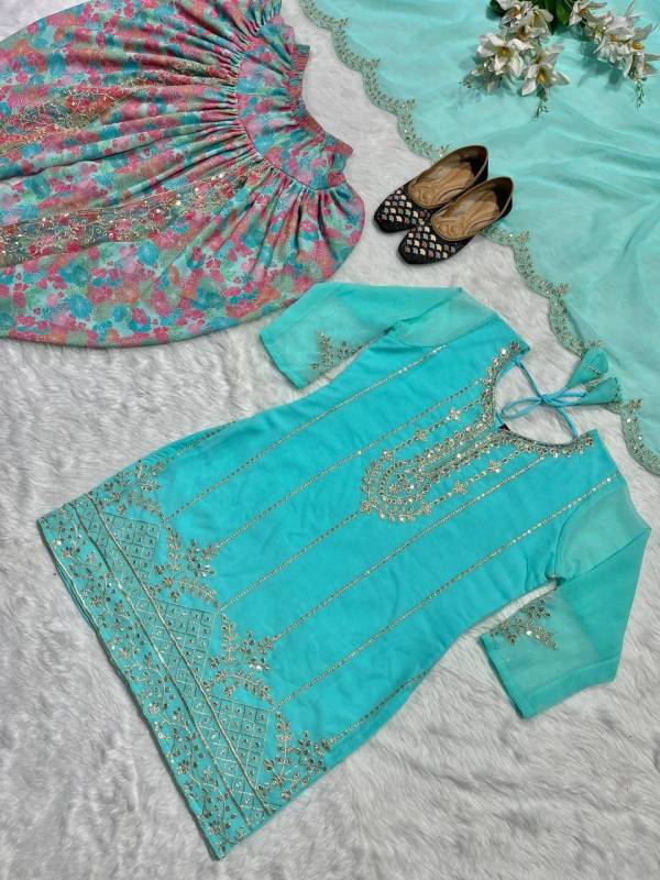  Party Wear Look Top ,Dhoti Salwar and Dupatta
