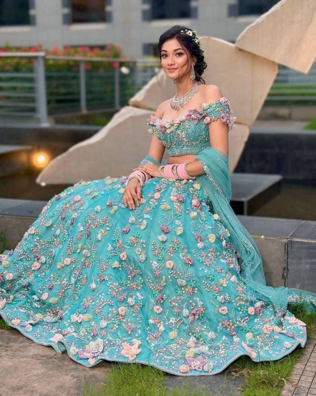 Faux Georgette Lehenga with Sequins Embroidery